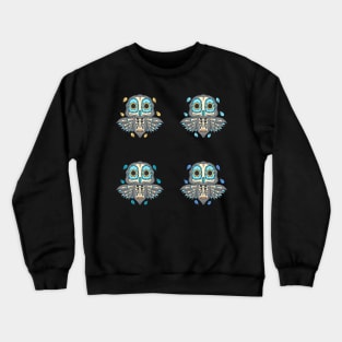 Colorful Grey Blue Beige Yellow Orange Owl Day of the Dead Candy Skeleton Crewneck Sweatshirt